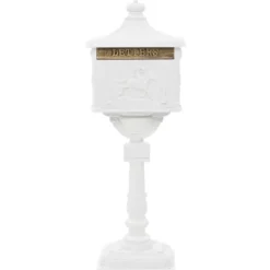 Postkasser & Brevindkast^Postkasse med piedestal aluminium vintagestil rustbestandig hvid - Postkasse Med Piedestal - Postkasser Med Piedestaler - Home & Living