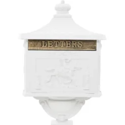 Postkasser & Brevindkast^Postkasse med piedestal aluminium vintagestil rustbestandig hvid - Postkasse Med Piedestal - Postkasser Med Piedestaler - Home & Living