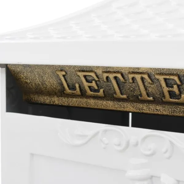 Postkasser & Brevindkast^Postkasse med piedestal aluminium vintagestil rustbestandig hvid - Postkasse Med Piedestal - Postkasser Med Piedestaler - Home & Living