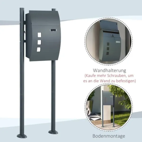 New Postkasse med stativ og avisrum, 44x15x114 cm, antracit Postkasser & Brevindkast
