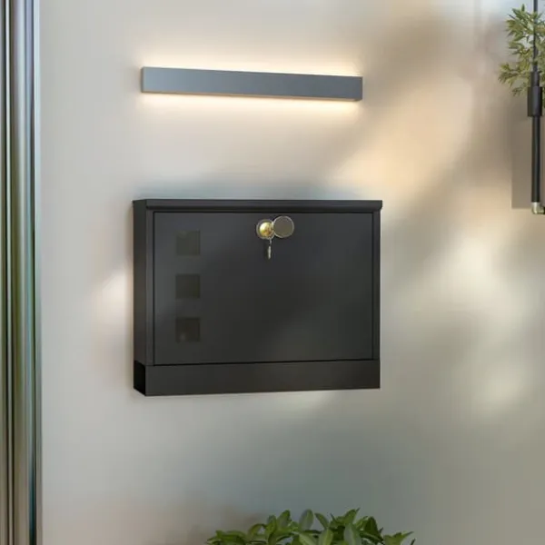 Postkasse, Metal, 36,5x11,5x29 cm, Sort Postkasser & Brevindkast
