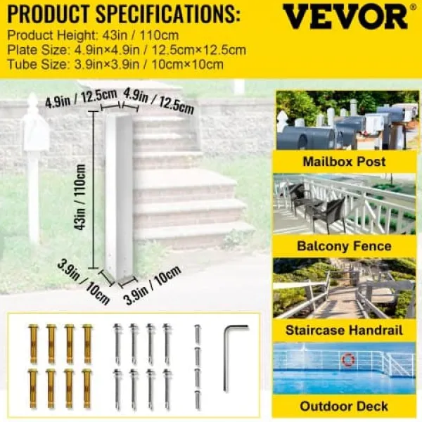 Discount Postkasse Stander, 109,5 cm Højde, 12,5x12,5 cm Base, Hvid, Stål Postkasser & Brevindkast