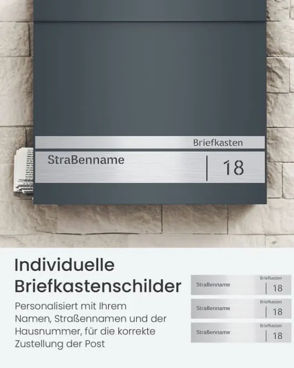 Postkasser & Brevindkast^Postkasse, 10,5x37x37 cm, Antracitgrå