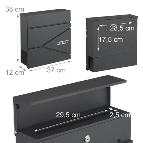 Postkasser & Brevindkast^Postkasse, 38x37x12 cm, Metal