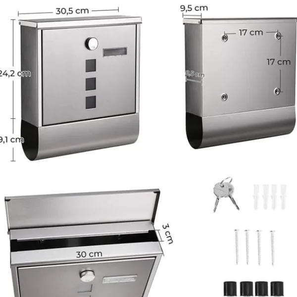 Postkasser & Brevindkast^Postkasse, 30,5x9,5x33,3 cm, Sølv