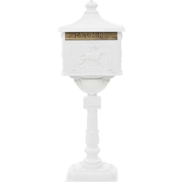 Postkasser & Brevindkast^Postkasser - Living postkasse med piedestal aluminium vintagestil rustbestandig hvid