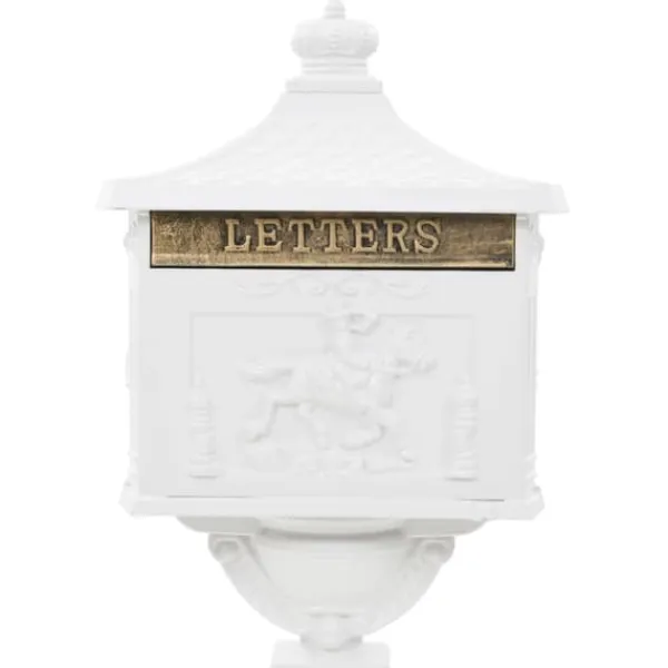 Postkasser & Brevindkast^Postkasser - Living postkasse med piedestal aluminium vintagestil rustbestandig hvid
