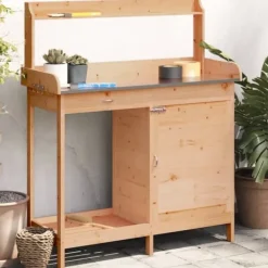 Best Pottebænk med skab i massivt grantræ | Størrelse: 110,5x45x124,5 cm | Farve: Brun Plantningsbænke