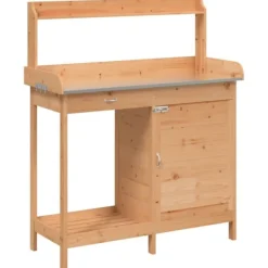 Best Pottebænk med skab i massivt grantræ | Størrelse: 110,5x45x124,5 cm | Farve: Brun Plantningsbænke