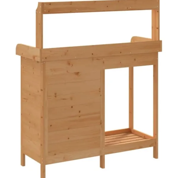 Best Pottebænk med skab i massivt grantræ | Størrelse: 110,5x45x124,5 cm | Farve: Brun Plantningsbænke