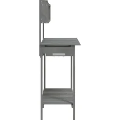 Discount Pottebænk med vask og opbevaring - Plantebord i massivt grantræ | Farve: Grå | Størrelse: 147,5x44x139,5 cm Plantningsbænke