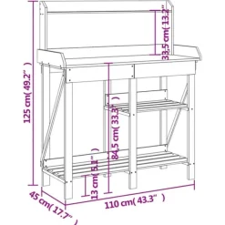 Sale Pottebord i massivt fyrretræ med hylder - Robust og slidstærkt | Farve: Natur | Størrelse: 120x60x90 cm Plantningsbænke