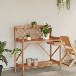Plantningsbænke^Pottebord med espalier i massivt fyrretræ | Farve: Brun | Størrelse: Standard