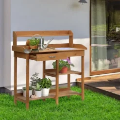 Online Pottebord, 117x45x121 cm, Natur Plantningsbænke