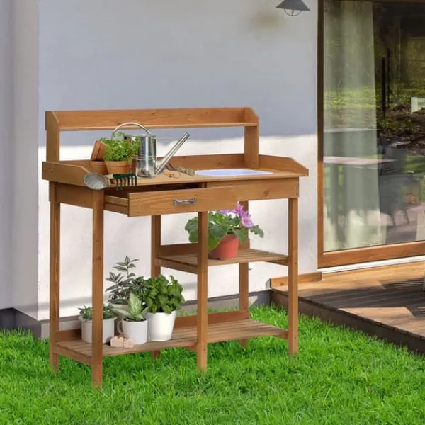 Online Pottebord, 117x45x121 cm, Natur Plantningsbænke