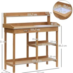 Online Pottebord, 117x45x121 cm, Natur Plantningsbænke