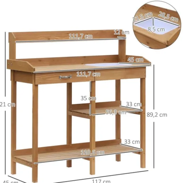 Online Pottebord, 117x45x121 cm, Natur Plantningsbænke