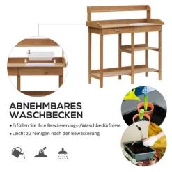 Online Pottebord, 117x45x121 cm, Natur Plantningsbænke