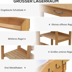 Online Pottebord, 117x45x121 cm, Natur Plantningsbænke