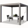 Best PRIMEYARD Pergola 3x3 m aluminiumsstolper med lameltag lavet af aluminium grå Buer, Spalier, Lysthuse Uden Tag