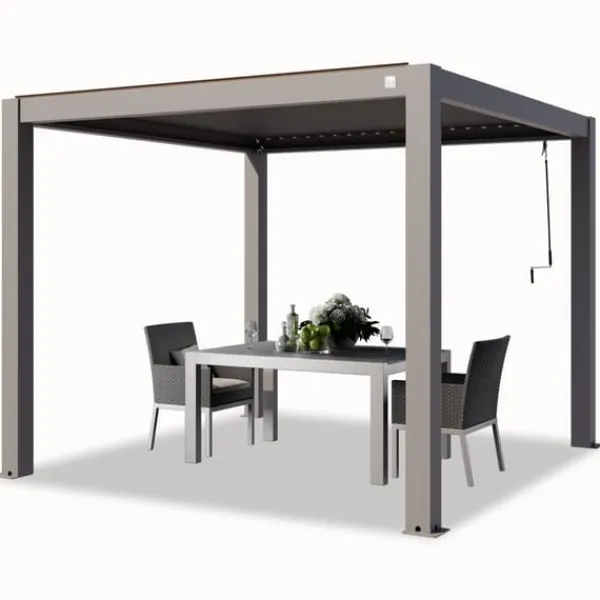 Best PRIMEYARD Pergola 3x3 m aluminiumsstolper med lameltag lavet af aluminium grå Buer, Spalier, Lysthuse Uden Tag