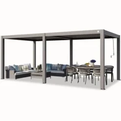 Buer, Spalier, Lysthuse Uden Tag^PRIMEYARD Pergola 3x6 m aluminiumsstolper med lameltag lavet af aluminium grå