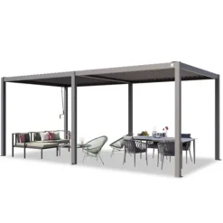 Best PRIMEYARD Pergola 3x6 m aluminiumsstolper med lameltag lavet af stål grå Buer, Spalier, Lysthuse Uden Tag