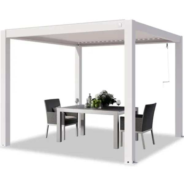 Buer, Spalier, Lysthuse Uden Tag^PRIMEYARD Pergola 3x3 m hvide aluminiumsstolper med lameltag lavet af aluminium
