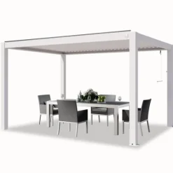 Buer, Spalier, Lysthuse Uden Tag^PRIMEYARD Pergola 3x4 m hvide aluminiumsstolper med lameltag lavet af aluminium