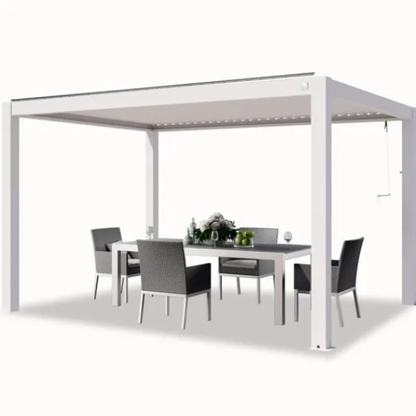 Buer, Spalier, Lysthuse Uden Tag^PRIMEYARD Pergola 3x4 m hvide aluminiumsstolper med lameltag lavet af aluminium