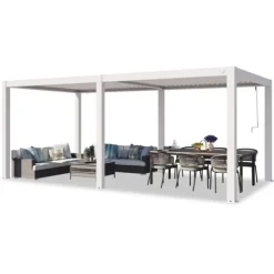 Buer, Spalier, Lysthuse Uden Tag^PRIMEYARD Pergola 3x6 m hvide aluminiumsstolper med lameltag lavet af aluminium