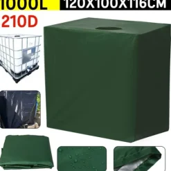 Online PROFESSIONAL IBC Tank Cover 1000L - Grønt vandtæt beskyttelsesdæksel med UV-beskyttelse (210D sølvbelagt Oxford-stof) Regntønder