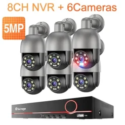 Clearance PTZ Kamera System, 8 Kanaler, Fuldfarve Nattesyn,2T, 8CH NVR 6 Kamera 5MP Sikkerhedsmonitorer & Videokameraer