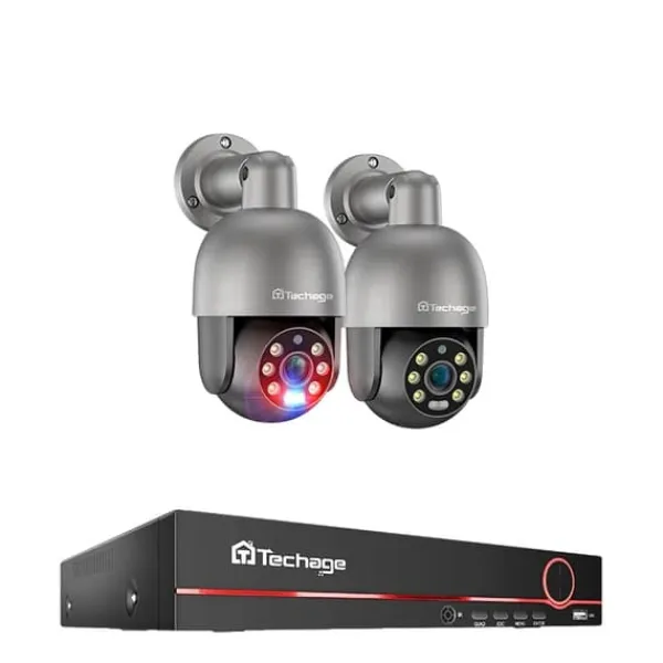 Sikkerhedsmonitorer & Videokameraer^PTZ Sikkerhedskamerasystem, AI Menneskedetektion, To-vejs lyd,8CH NVR 2 stk. Kamera 8MP, Ingen
