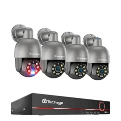 Sikkerhedsmonitorer & Videokameraer^PTZ Sikkerhedskamerasystem, AI Menneskedetektion, To-vejs lyd,8CH NVR 4 stk. Kamera 5MP, Ingen