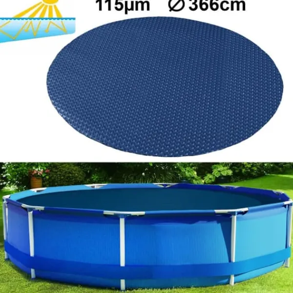 Online RAMROXX 12ft Solardække til pool - Sort & Blå, 366cm, UV-stabiliseret PE, Opvarmer vand 4-8°C Pool- & Spatilbehør
