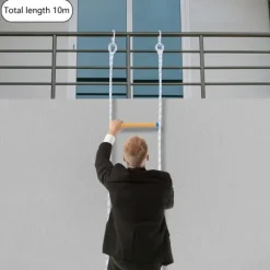 New Rebstige til nødudgang - Bærbar rednings-/klatrestige - Højde 3,8 m - Maksimal belastning 100/120 kg - Sammenklappelig - Farve Blå/Hvid/Gul Beredskabsplaner
