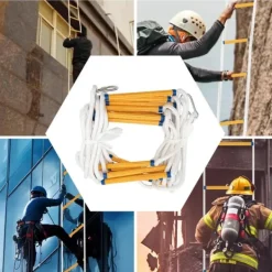 Beredskabsplaner^Redningsstige - Rebstige - 12 m - Nødflugt - Flammehæmmende - Med Karabiner - Maks Belastning 200 kg - Messing