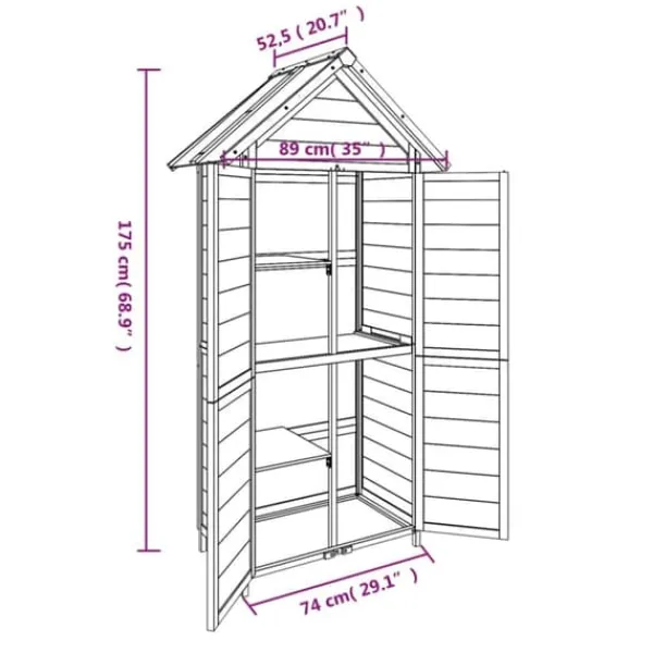 Skure, Garager & Carports^Redskabsskur til haven i massivt fyrretræ - Opbevaringsskab | Størrelse: 89x52,5x175 cm | Farve: Grå