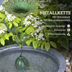 Havedekorationer^Regnkæde 3-pak, 123 cm, metal med fugle & klokke, med ophæng, grøn