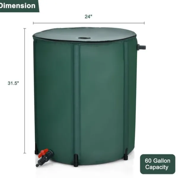 Regntønder^Regnvandstønde, 60 gallon bærbar sammenklappelig regnvandstønde, 24x32,5, grøn