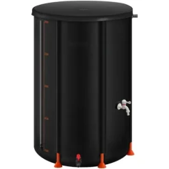 Discount Regnvandstønde - Regnvandsopsamler - 380 L Kapacitet - Sammenklappelig - 1000D PVC - Med taphane og overløbssæt - Bærbar - Sort Regntønder