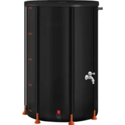 Discount Regnvandstønde - Regnvandsopsamler - 380 L Kapacitet - Sammenklappelig - 1000D PVC - Med taphane og overløbssæt - Bærbar - Sort Regntønder