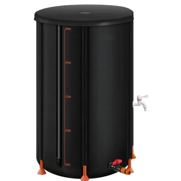 Best Regnvandstønde - Sammenklappelig Regnvandstank 250 L - 500D PVC - Med Tappehane og Overløbssæt - Bærbar - Sort Regntønder