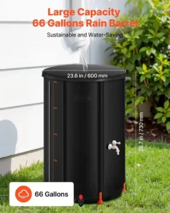 Best Regnvandstønde - Sammenklappelig Regnvandstank 250 L - 500D PVC - Med Tappehane og Overløbssæt - Bærbar - Sort Regntønder
