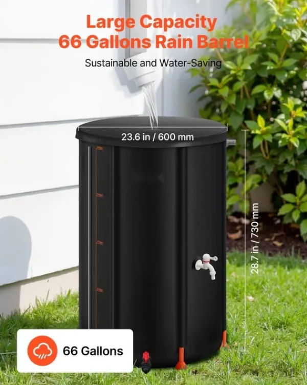 Best Regnvandstønde - Sammenklappelig Regnvandstank 250 L - 500D PVC - Med Tappehane og Overløbssæt - Bærbar - Sort Regntønder