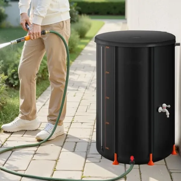 Best Regnvandstønde - Sammenklappelig Regnvandstank 250 L - 500D PVC - Med Tappehane og Overløbssæt - Bærbar - Sort Regntønder