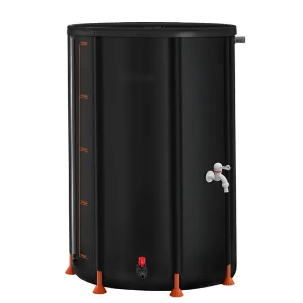 Best Regnvandstønde - Sammenklappelig Regnvandstank 250 L - 500D PVC - Med Tappehane og Overløbssæt - Bærbar - Sort Regntønder