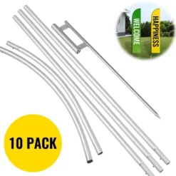 Discount Reklameflagstang: 10 x fjerflag, 16 fod vindstille sæt med jordspyd, inkl. 6 Swooper-flag - perfekt til butiksskiltning! Flag & Vindposer