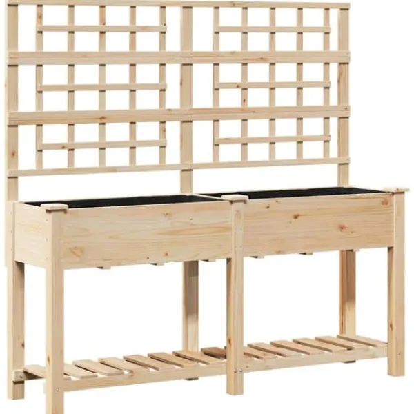 Plantningsbænke^Rektangulær havekasse med espalier og hylde - Holdbart fyrretræ | Farve: Beige | Størrelse: 161x46x152.5 cm